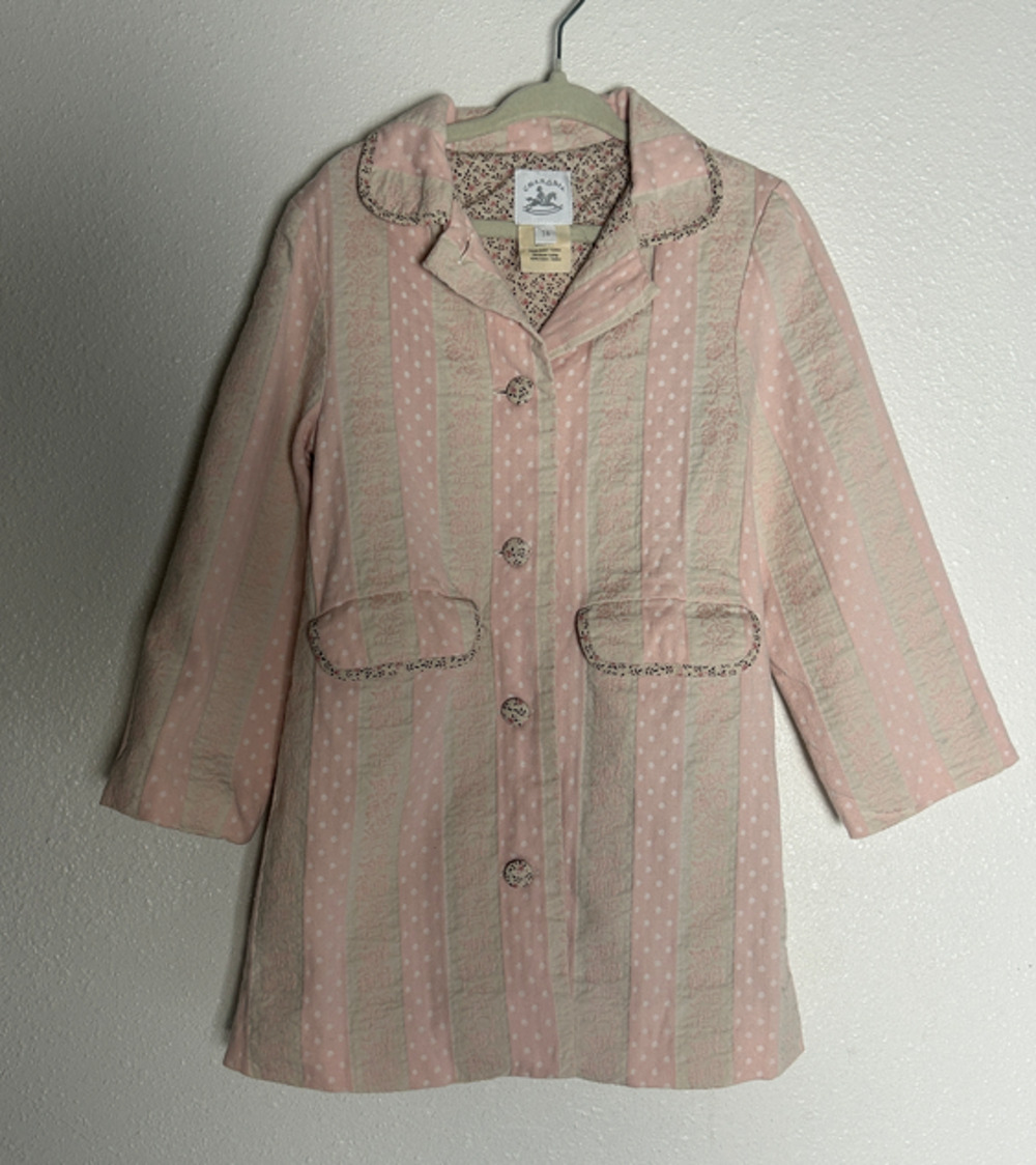 Vintage Charabia Paris Pink Cream Striped Cotton Long Sleeve Peacoat Size 3